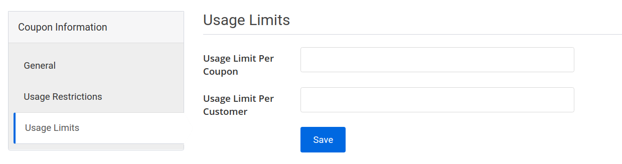 coupon create page usage limits tab