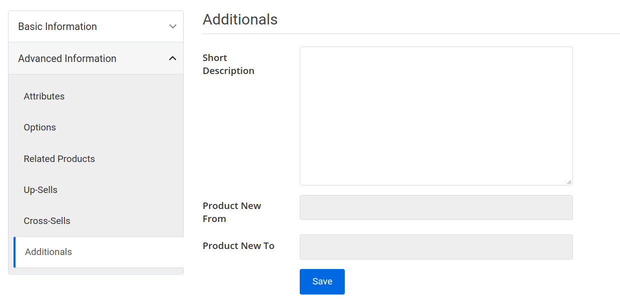product create page additionals tab