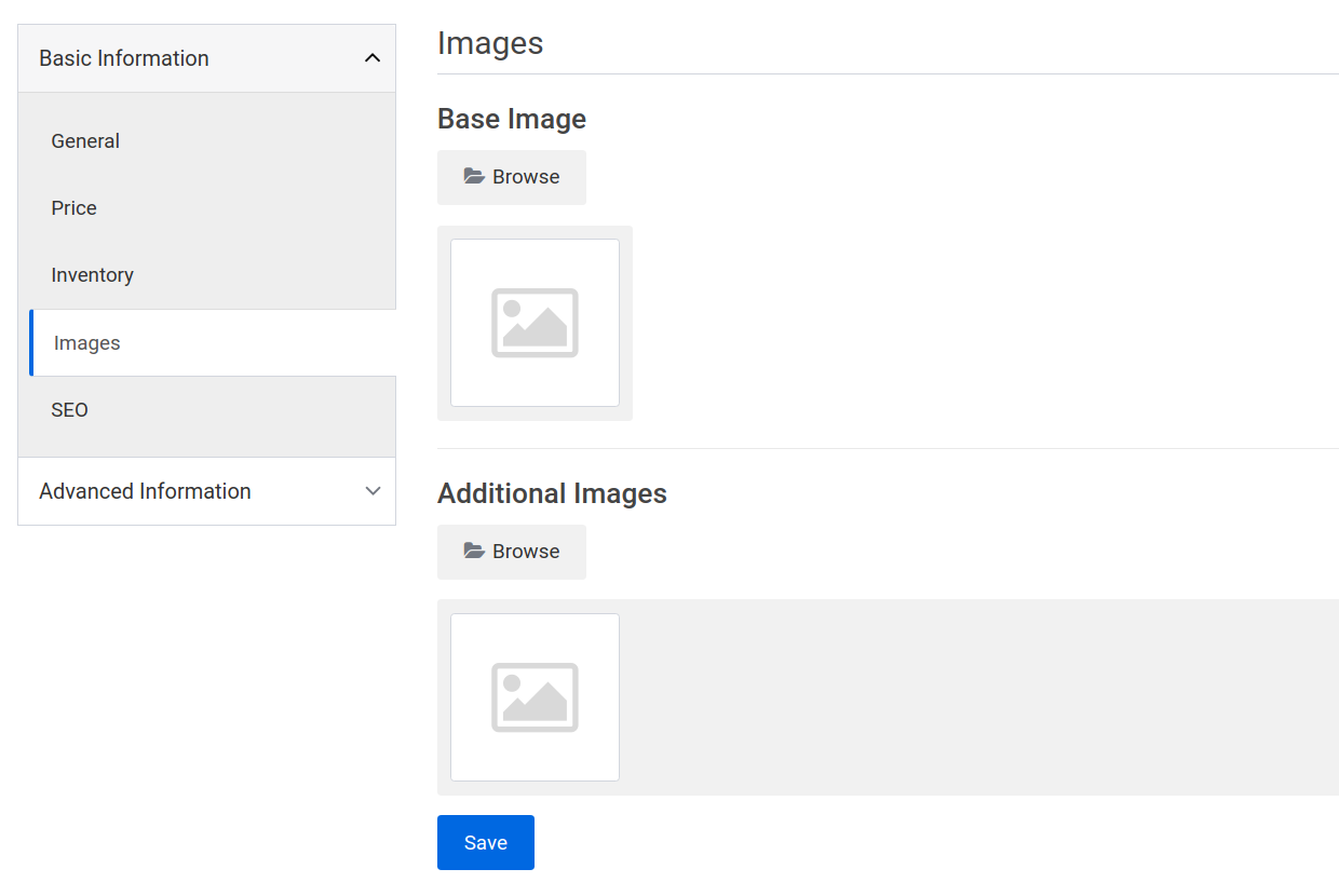 product create page images tab