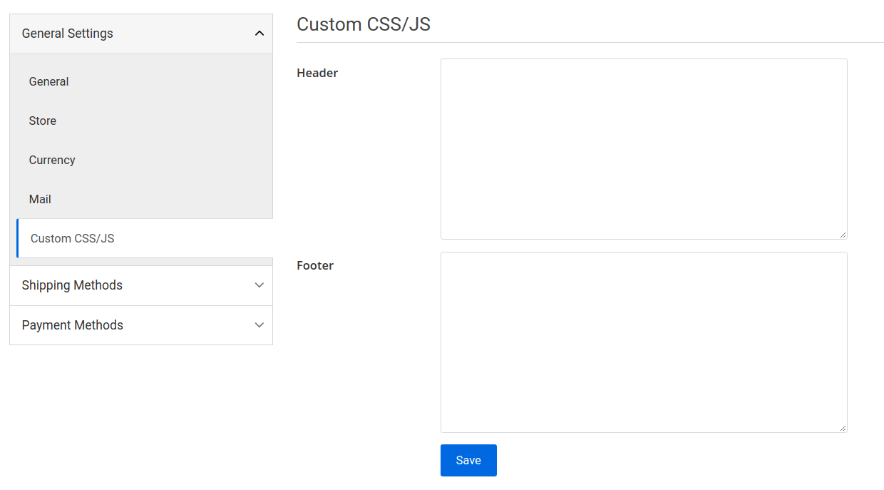 settings page custom css/js tab