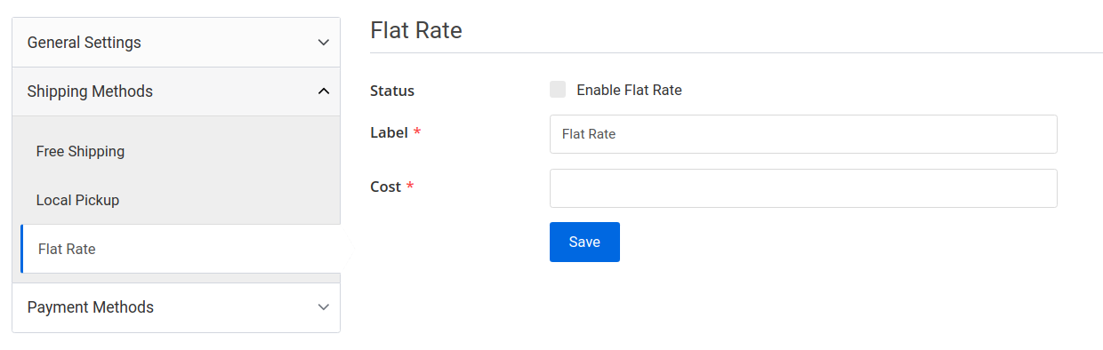 settings page flat rate tab