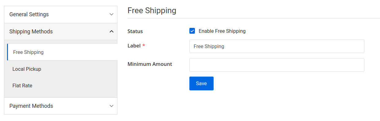 settings page free shipping tab