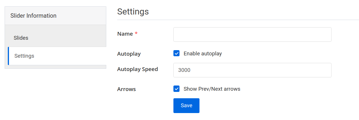 slider create page settings tab