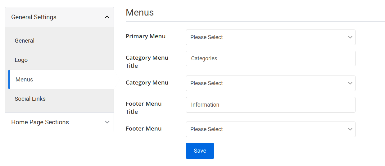 storefront page menus tab
