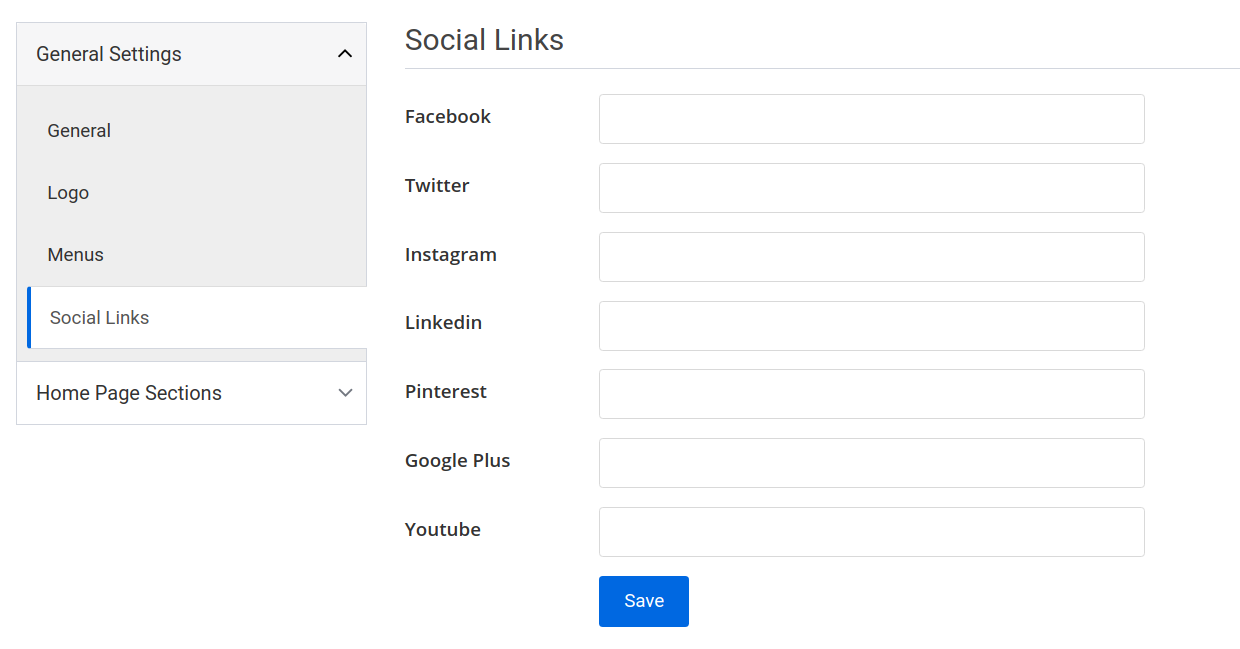 storefront page social links tab