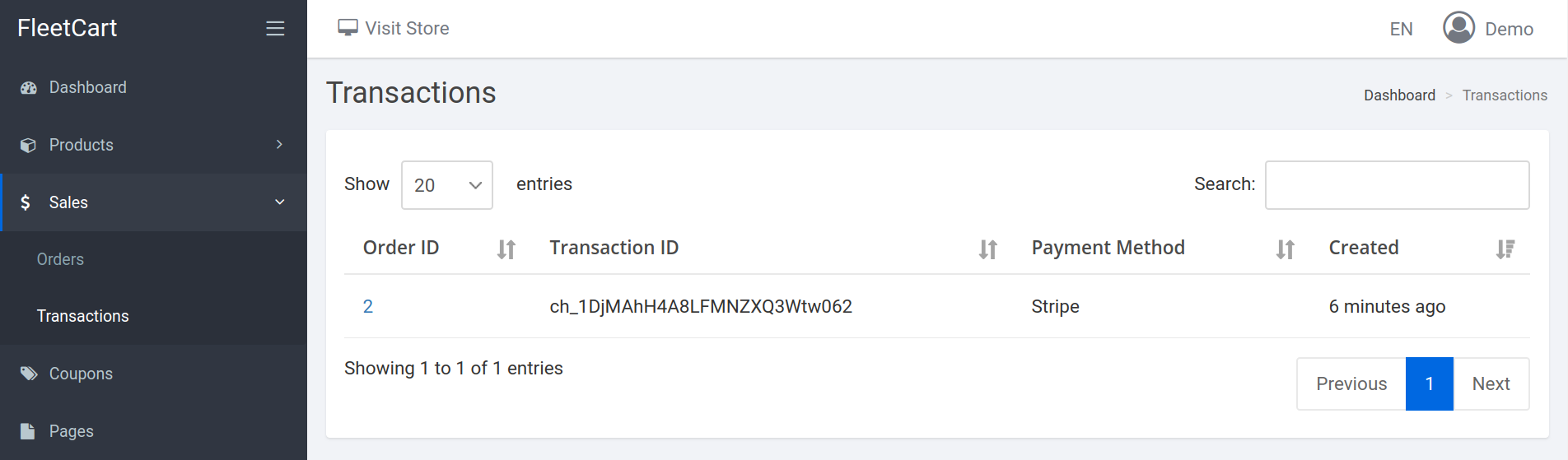 transactions page